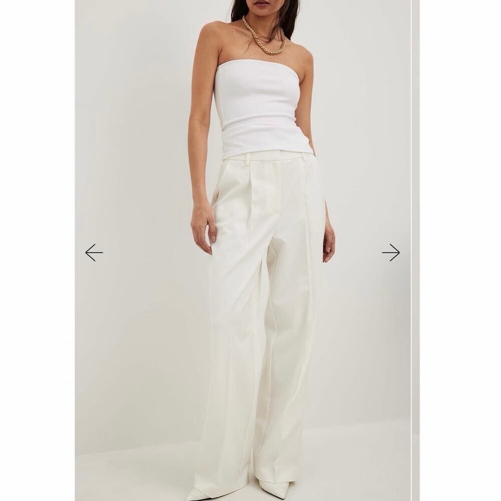NA-KD Wide High Waist Suit Pants Cream Wide Leg Trousers Size 34 EU US 2